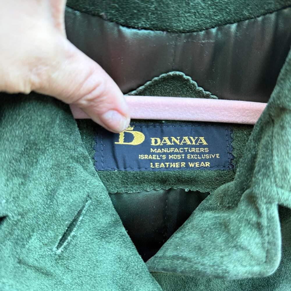 Vintage Green Suede Leather Belted Trench Coat - Picture 4 of 4
